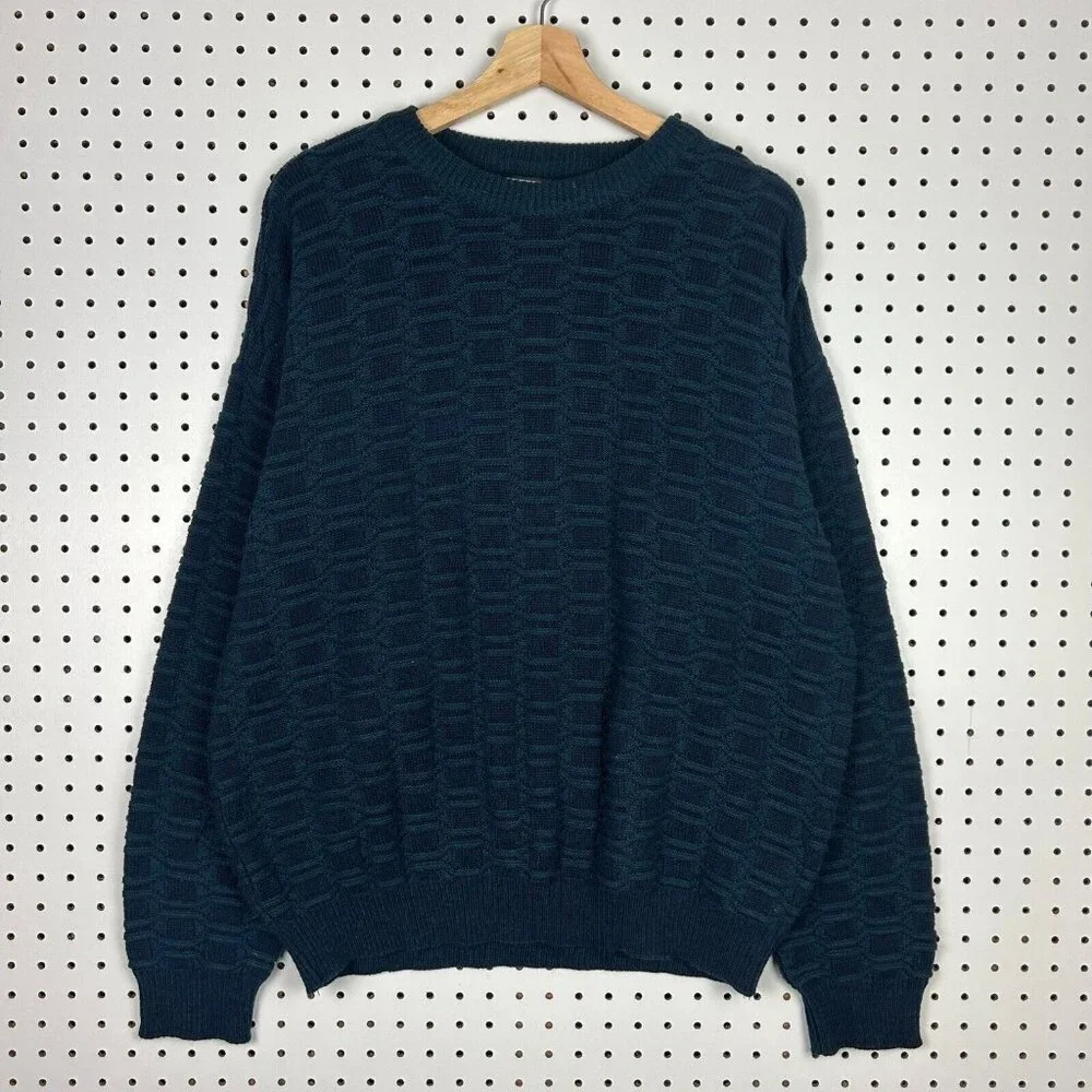 David Taylor Chunky Knit Sweater Size XL Navy Blue Grandpa 90s Chain Knit Cable